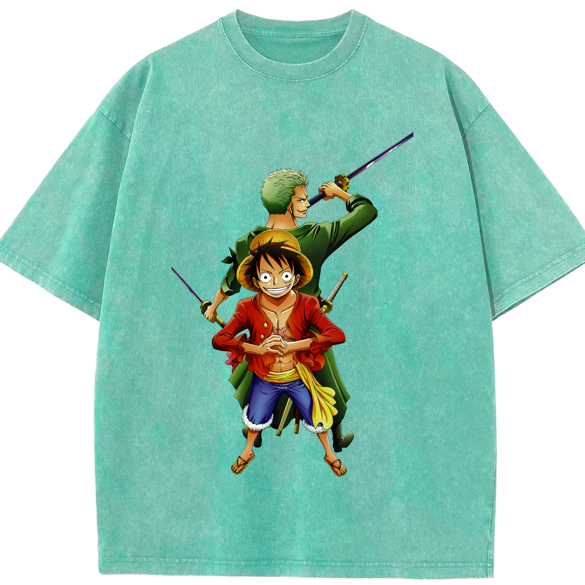 ワンピース モンキー・D・ルフィ ONE PIECE Monkey D. Luffy 綿100% ヴィンテージ風 半袖Tシャツ（フロントプリント）